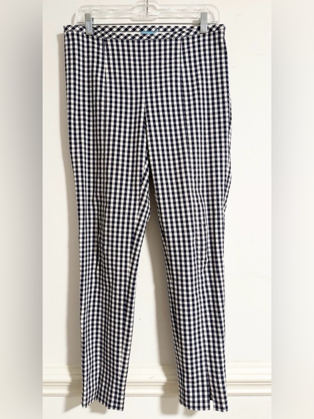 J. McLaughlin Navy and White Gingham Slim Fit Ankle Pants